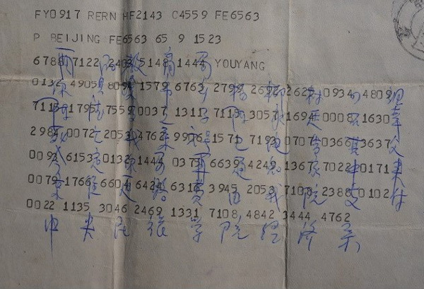 One of two telegrams sent to the education bureau of Chen Yongting’s hometown Youyang